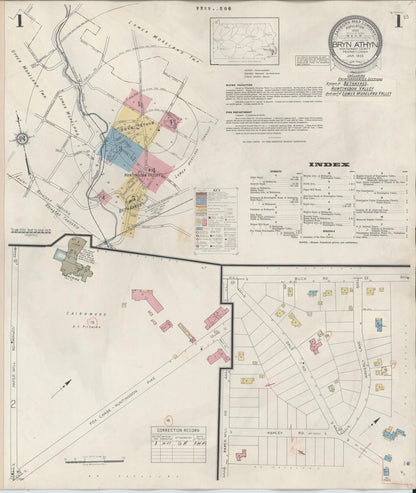 Sanborn Fire Insurance Map from Bryn Athyn, Montgomery County, Pennsylvania (1941), Sheet #0001 - Historic Sanborn Fire Insurance Map Print, vintage old map wall art, antique decor, genealogy gift, Pennsylvania Pennsylvania map