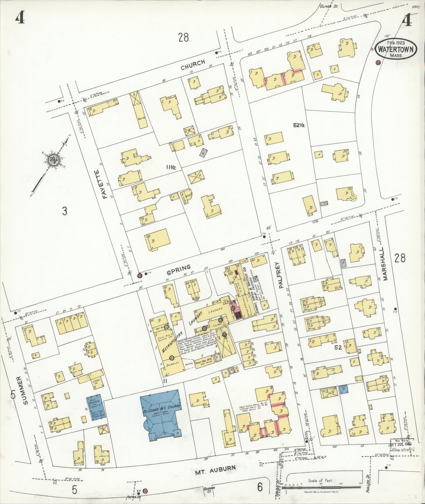 Sanborn Fire Insurance Map from Watertown, Middlesex County, Massachusetts (1923), Sheet #0004 - Complete Map Set gallery image, historic Sanborn map, vintage wall art, Massachusetts Massachusetts