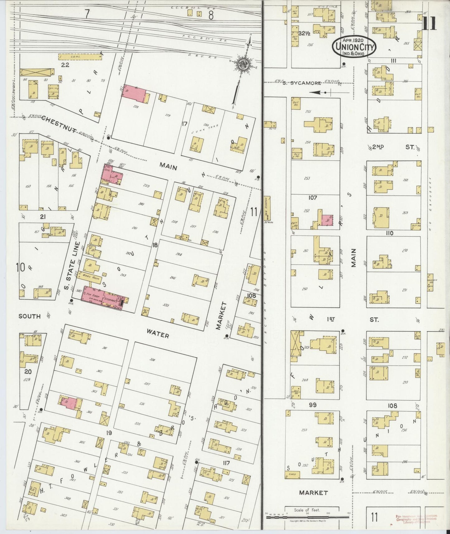 Sanborn Fire Insurance Map from Union City, Randolph County, Indiana (1920), Sheet #0011 - Complete Map Set gallery image, historic Sanborn map, vintage wall art, Indiana Indiana