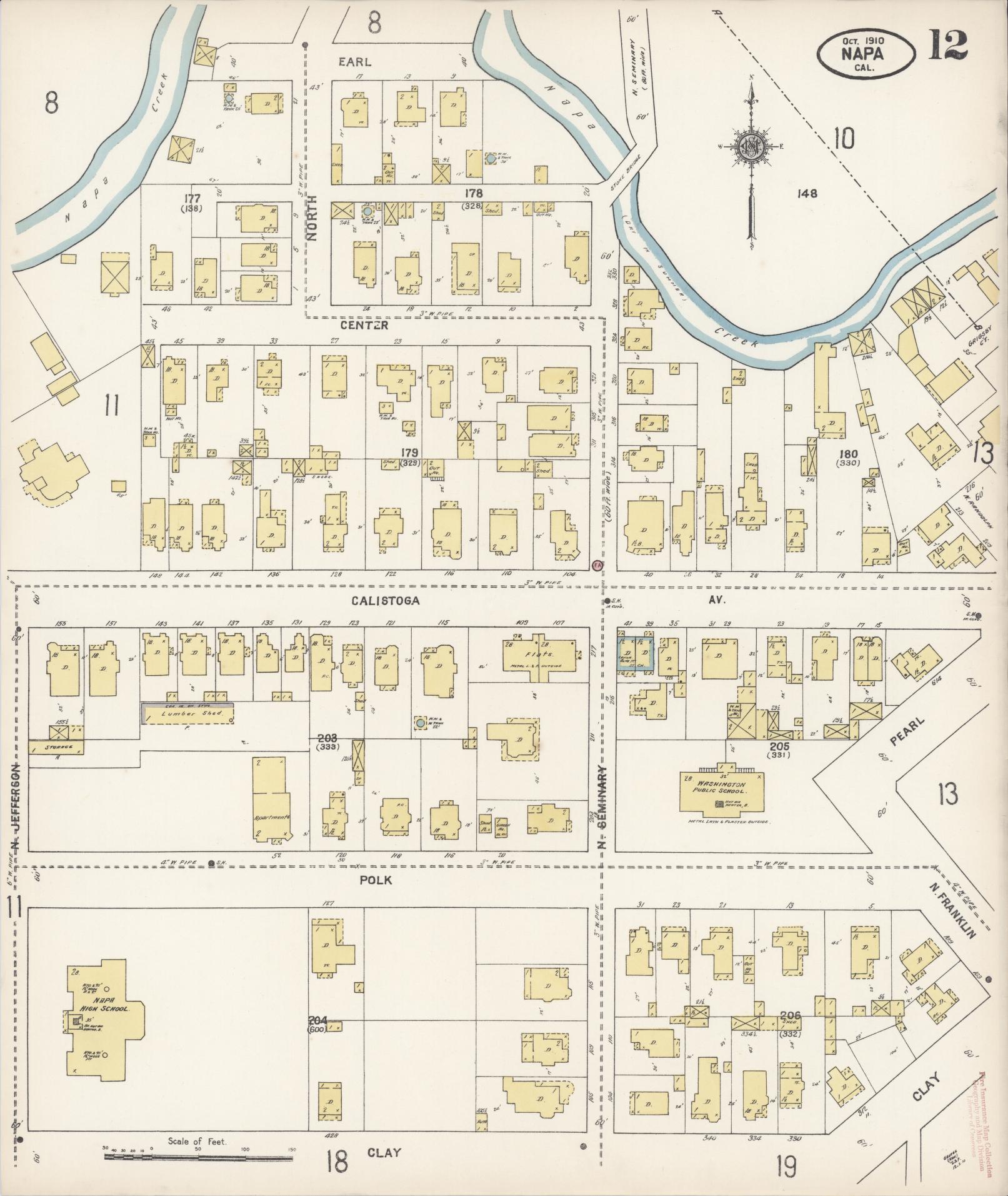 Sanborn Fire Insurance Map from Napa, Napa County, California (1910), Sheet #0012 - Complete Map Set gallery image, historic Sanborn map, vintage wall art, California California