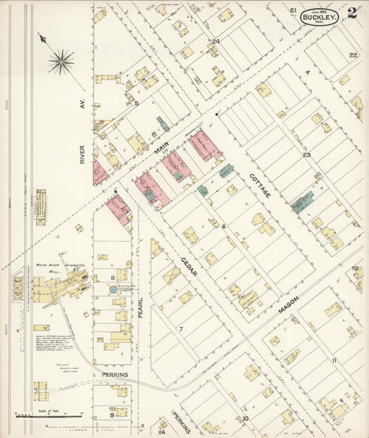 Sanborn Fire Insurance Map from Buckley, Pierce County, Washington (1894), Sheet #0002 - Historic Sanborn Fire Insurance Map Print, vintage old map wall art, antique decor, genealogy gift, Washington Washington map