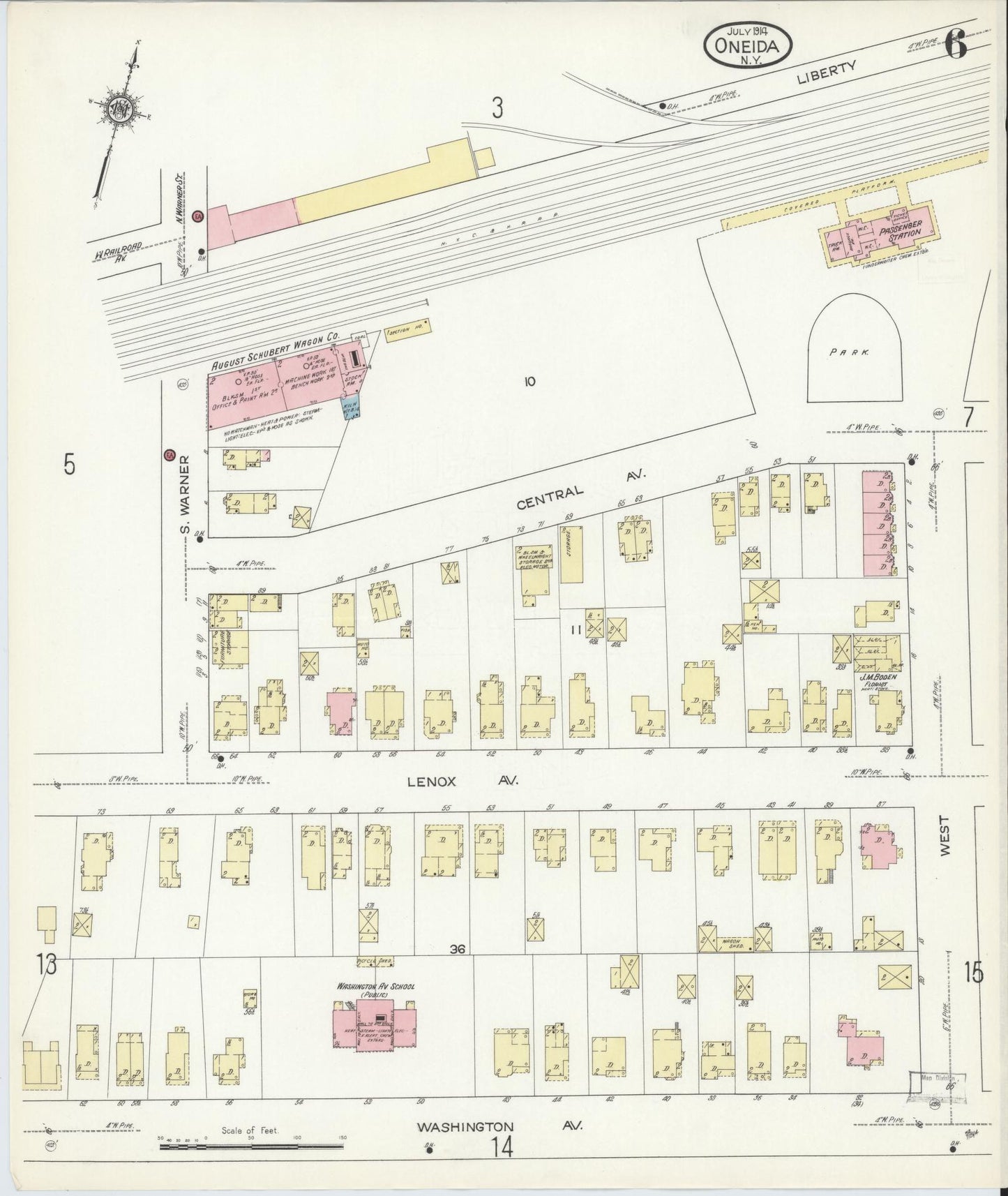 Sanborn Fire Insurance Map from Oneida, Madison County, New York (1914), Sheet #0006 - Complete Map Set gallery image, historic Sanborn map, vintage wall art, New York New York