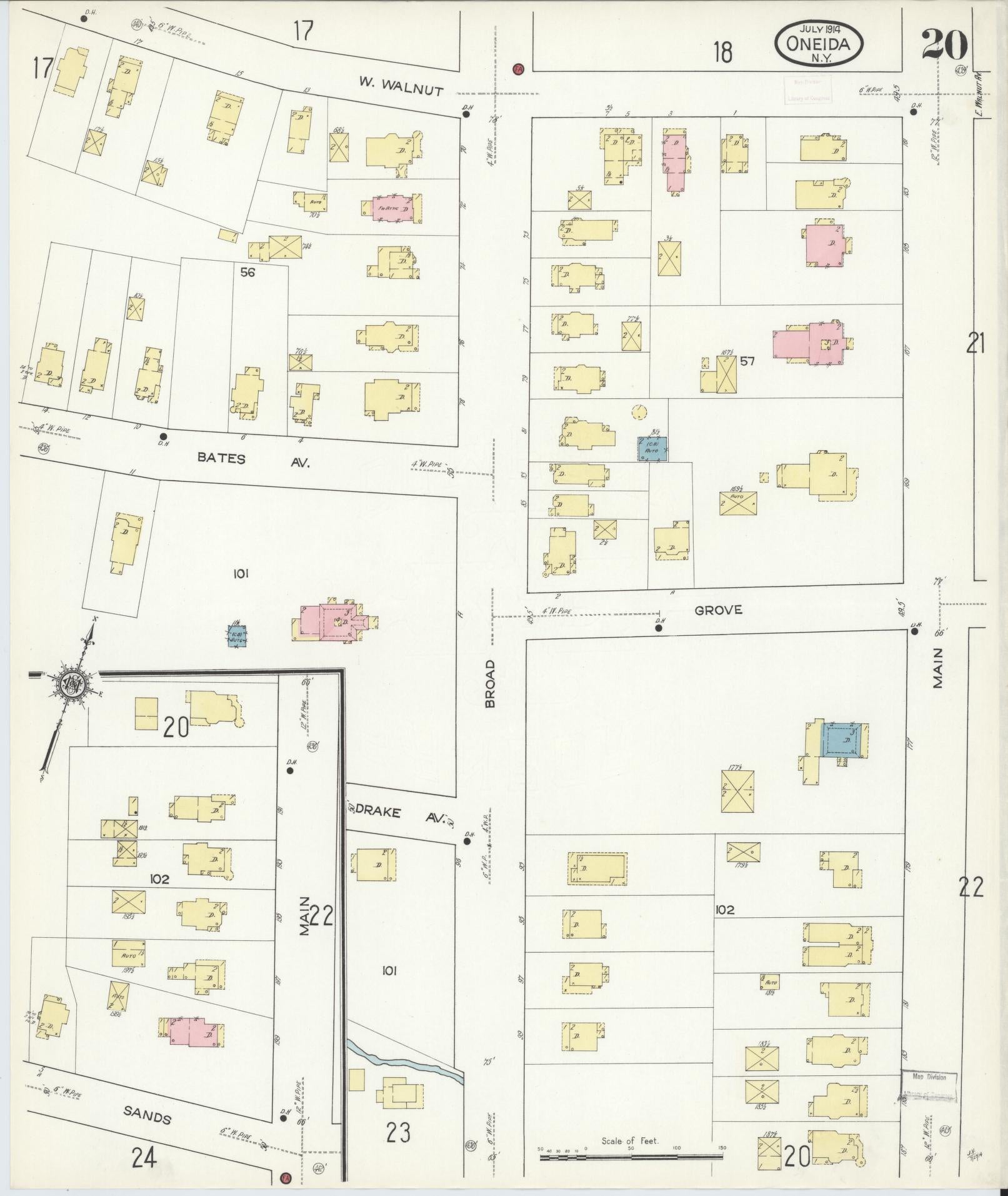 Sanborn Fire Insurance Map from Oneida, Madison County, New York (1914), Sheet #0020 - Complete Map Set gallery image, historic Sanborn map, vintage wall art, New York New York