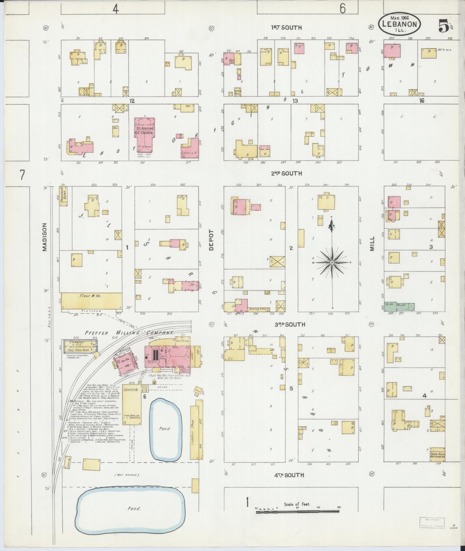Sanborn Fire Insurance Map from Lebanon, Saint Clair County, Illinois (1906), Sheet #0005 - Historic Sanborn Fire Insurance Map Print, vintage old map wall art, antique decor, genealogy gift, Illinois Illinois map