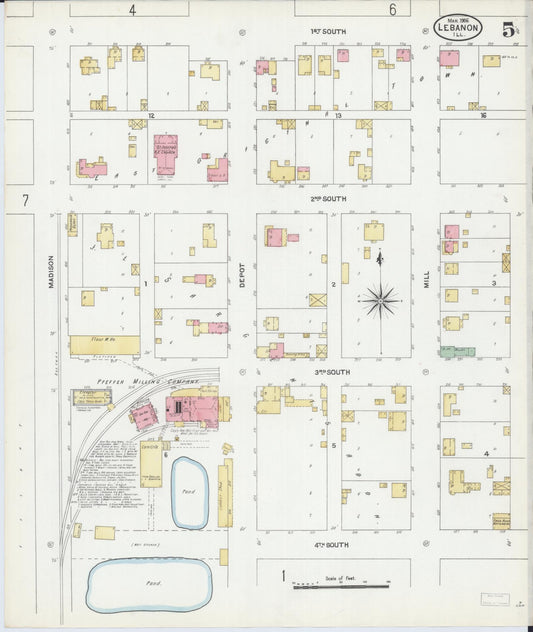 Sanborn Fire Insurance Map from Lebanon, Saint Clair County, Illinois (1906), Sheet #0005 - Historic Sanborn Fire Insurance Map Print, vintage old map wall art, antique decor, genealogy gift, Illinois Illinois map