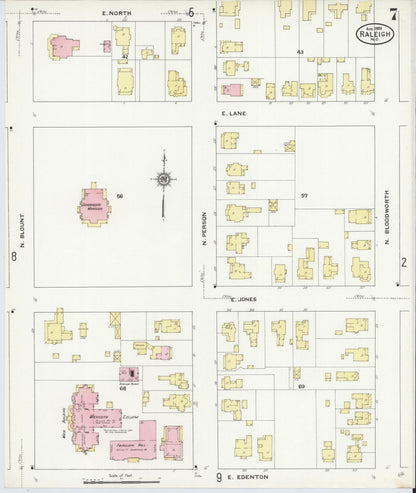 Sanborn Fire Insurance Map from Raleigh, Wake County, North Carolina (1909), Sheet #0007 - Complete Map Set gallery image, historic Sanborn map, vintage wall art, North Carolina North Carolina