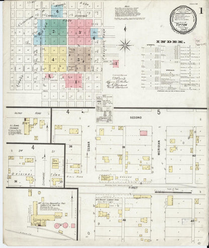 Sanborn Fire Insurance Map from Tipton, Cedar County, Iowa (1897), Sheet #0001 - Historic Sanborn Fire Insurance Map Print, vintage old map wall art