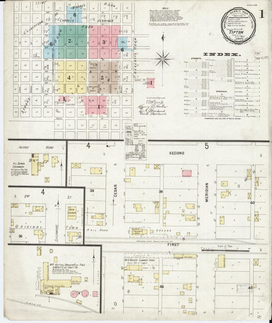 Sanborn Fire Insurance Map from Tipton, Cedar County, Iowa (1897), Sheet #0001 - Historic Sanborn Fire Insurance Map Print, vintage old map wall art