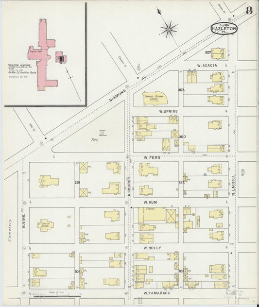 Sanborn Fire Insurance Map from Hazleton, Luzerne County, Pennsylvania (1895), Sheet #0008 - Historic Sanborn Fire Insurance Map Print, vintage old map wall art, antique decor, genealogy gift, Pennsylvania Pennsylvania map