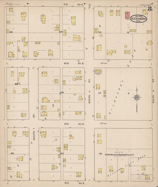 Sanborn Fire Insurance Map from Alexandria, Douglas County, Minnesota (1922), Sheet #0008 - Historic Sanborn Fire Insurance Map Print, vintage old map wall art, antique decor, genealogy gift, Minnesota Minnesota map