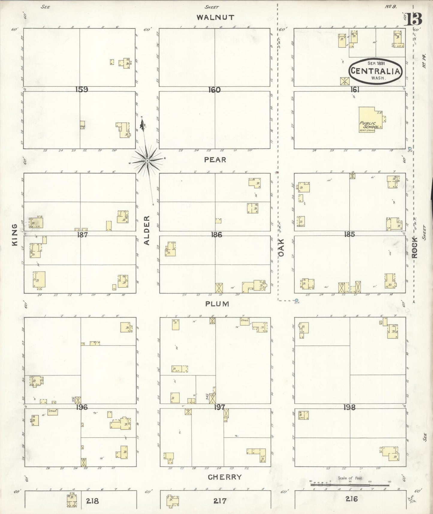 Sanborn Fire Insurance Map from Centralia, Lewis County, Washington (1891), Sheet #0013 - Complete Map Set gallery image, historic Sanborn map, vintage wall art, Washington Washington