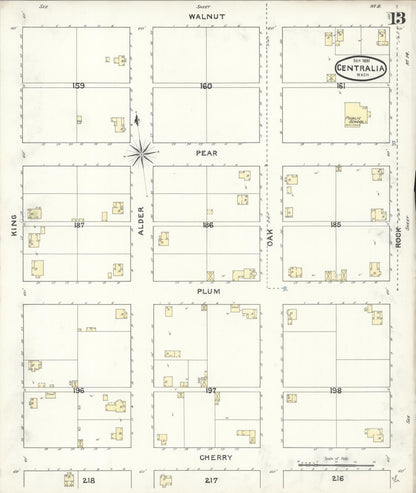 Sanborn Fire Insurance Map from Centralia, Lewis County, Washington (1891), Sheet #0013 - Complete Map Set gallery image, historic Sanborn map, vintage wall art, Washington Washington