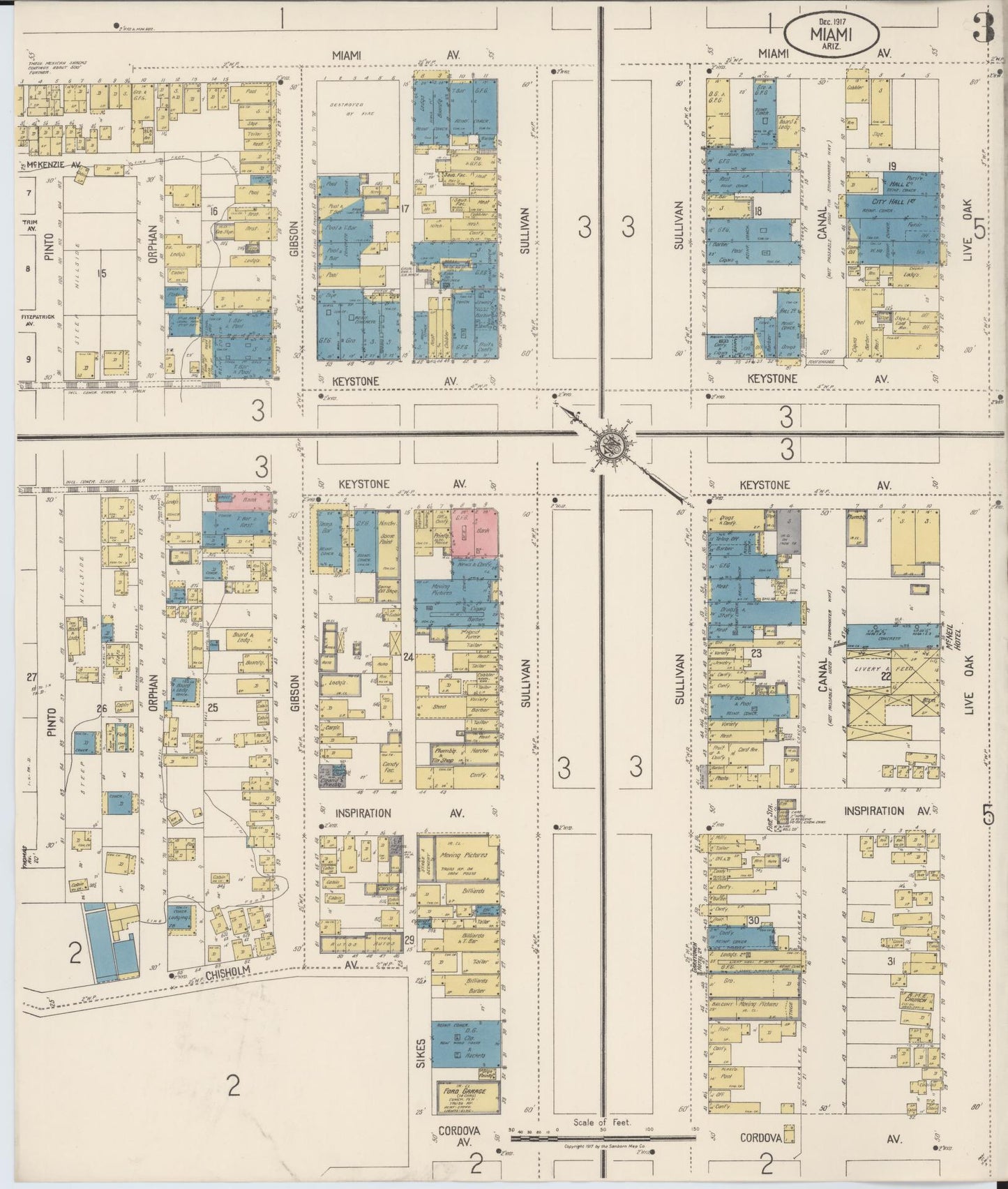 Sanborn Fire Insurance Map from Miami, Gila County, Arizona (1917), Sheet #0003 - Complete Map Set gallery image, historic Sanborn map, vintage wall art, Arizona Arizona