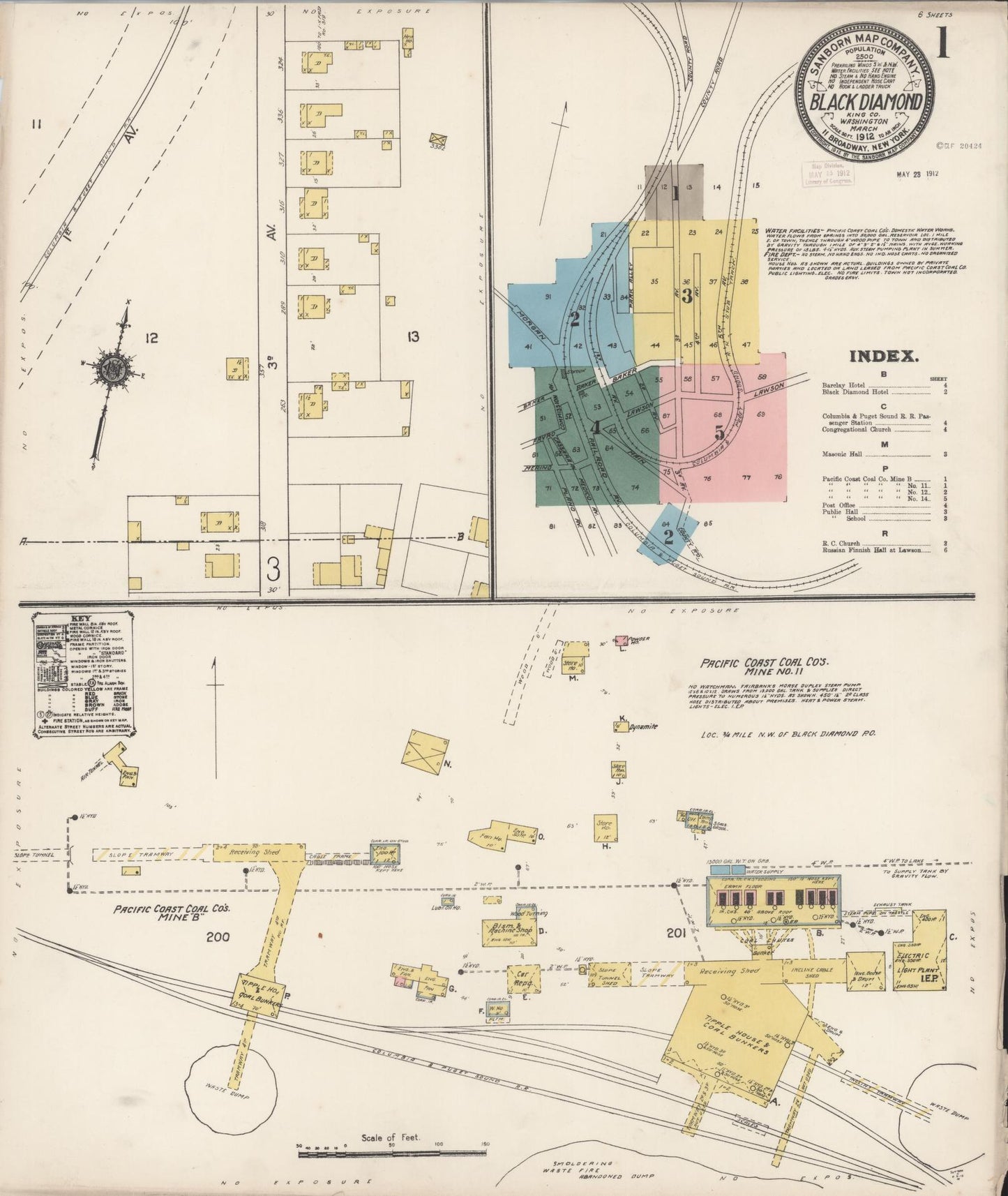 Sanborn Fire Insurance Map from Black Diamond, King County, Washington (1912), Sheet #0001 - Complete Map Set gallery image, historic Sanborn map, vintage wall art, Washington Washington