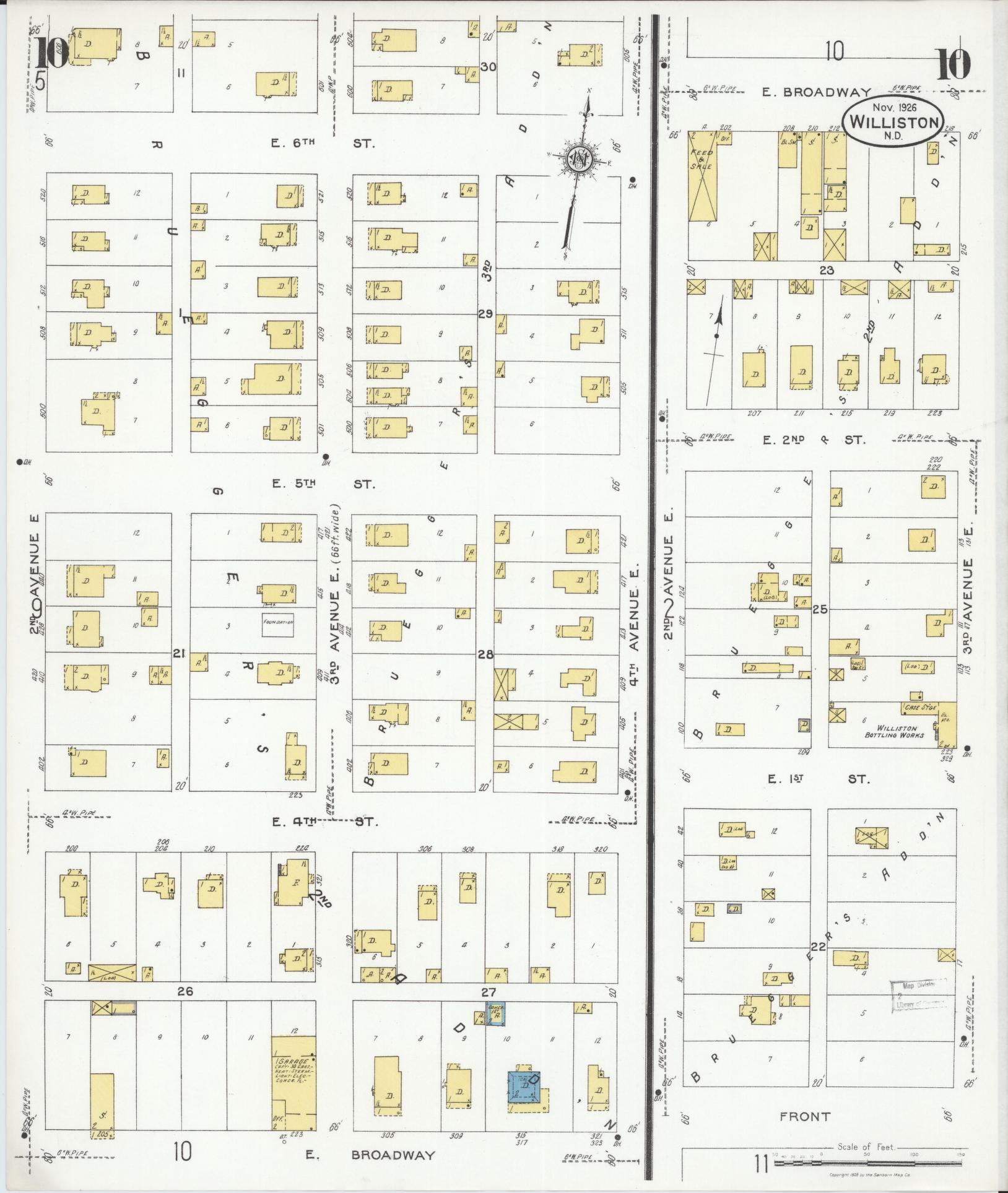 Sanborn Fire Insurance Map from Williston, Williams County, North Dakota (1926), Sheet #0010 - Historic Sanborn Fire Insurance Map Print, vintage old map wall art, antique decor, genealogy gift, North Dakota North Dakota map