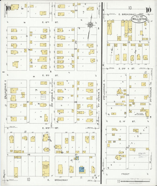 Sanborn Fire Insurance Map from Williston, Williams County, North Dakota (1926), Sheet #0010 - Historic Sanborn Fire Insurance Map Print, vintage old map wall art, antique decor, genealogy gift, North Dakota North Dakota map