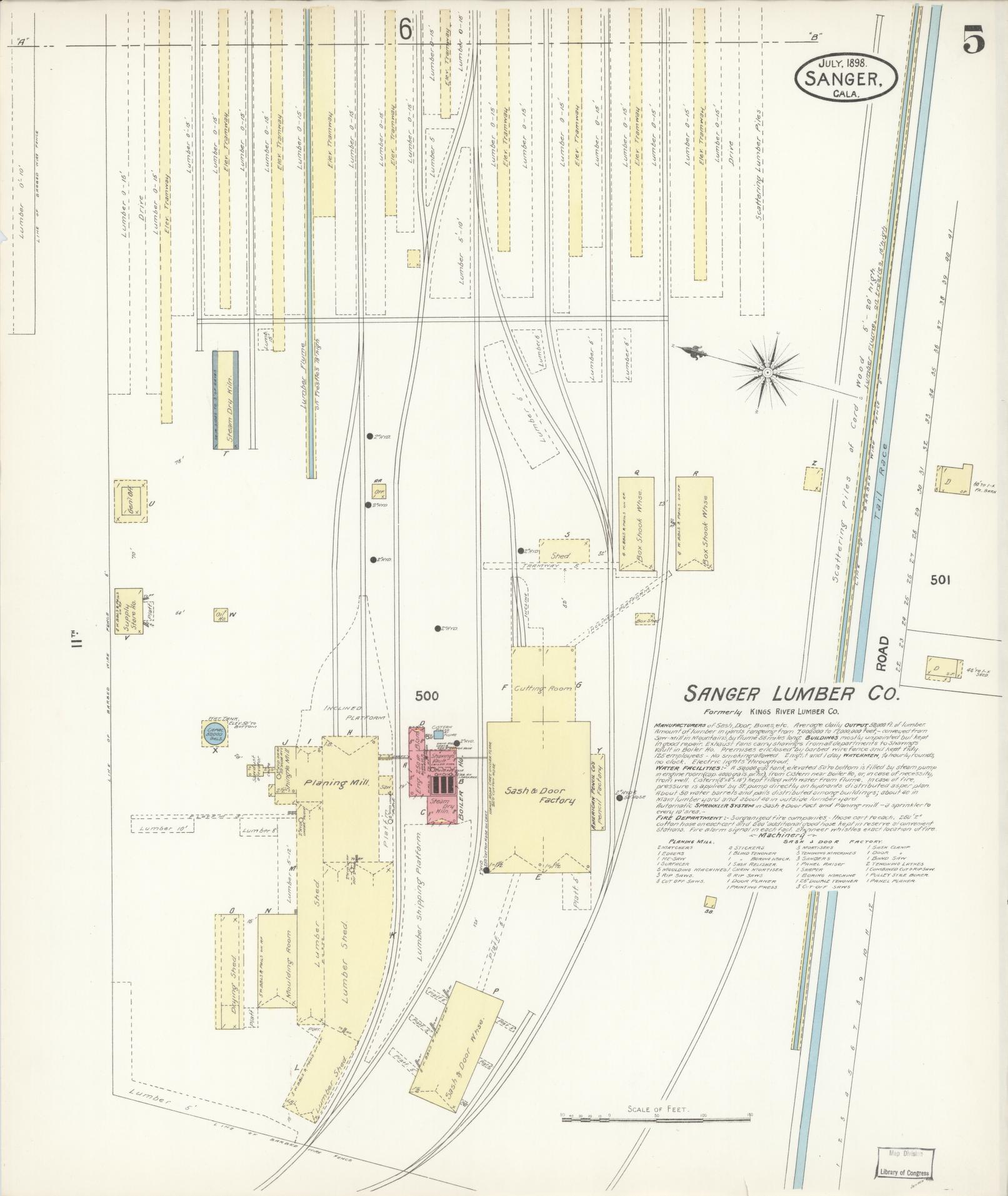Sanborn Fire Insurance Map from Sanger, Fresno County, California (1898), Sheet #0005 - Complete Map Set gallery image, historic Sanborn map, vintage wall art, California California