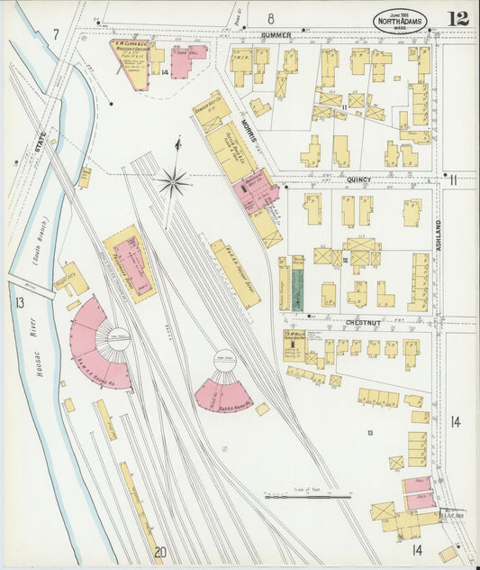 Sanborn Fire Insurance Map from North Adams, Berkshire County, Massachusetts (1901), Sheet #0012 - Historic Sanborn Fire Insurance Map Print, vintage old map wall art, antique decor, genealogy gift, Massachusetts Massachusetts map