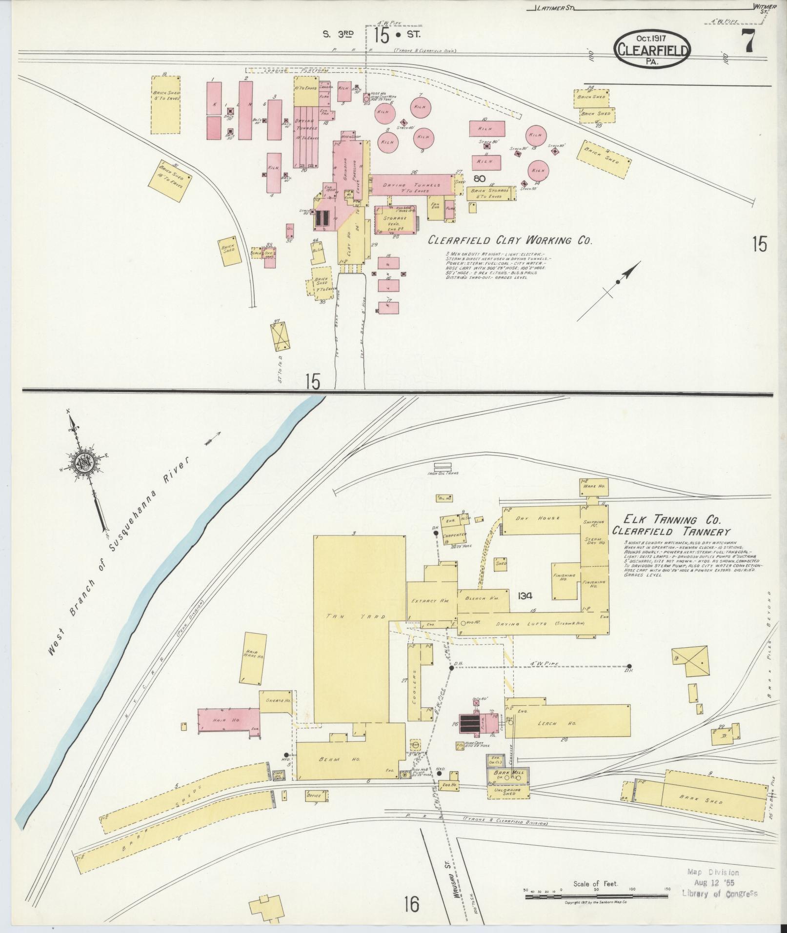 Sanborn Fire Insurance Map from Clearfield, Clearfield County, Pennsylvania (1917), Sheet #0007 - Historic Sanborn Fire Insurance Map Print, vintage old map wall art, antique decor, genealogy gift, Pennsylvania Pennsylvania map
