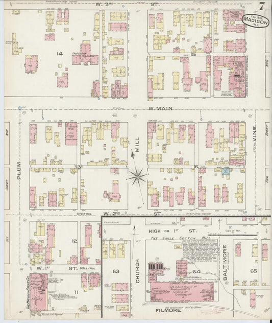 Sanborn Fire Insurance Map from Madison, Jefferson County, Indiana (1886), Sheet #0007 - Historic Sanborn Fire Insurance Map Print, vintage old map wall art, antique decor, genealogy gift, Indiana Indiana map