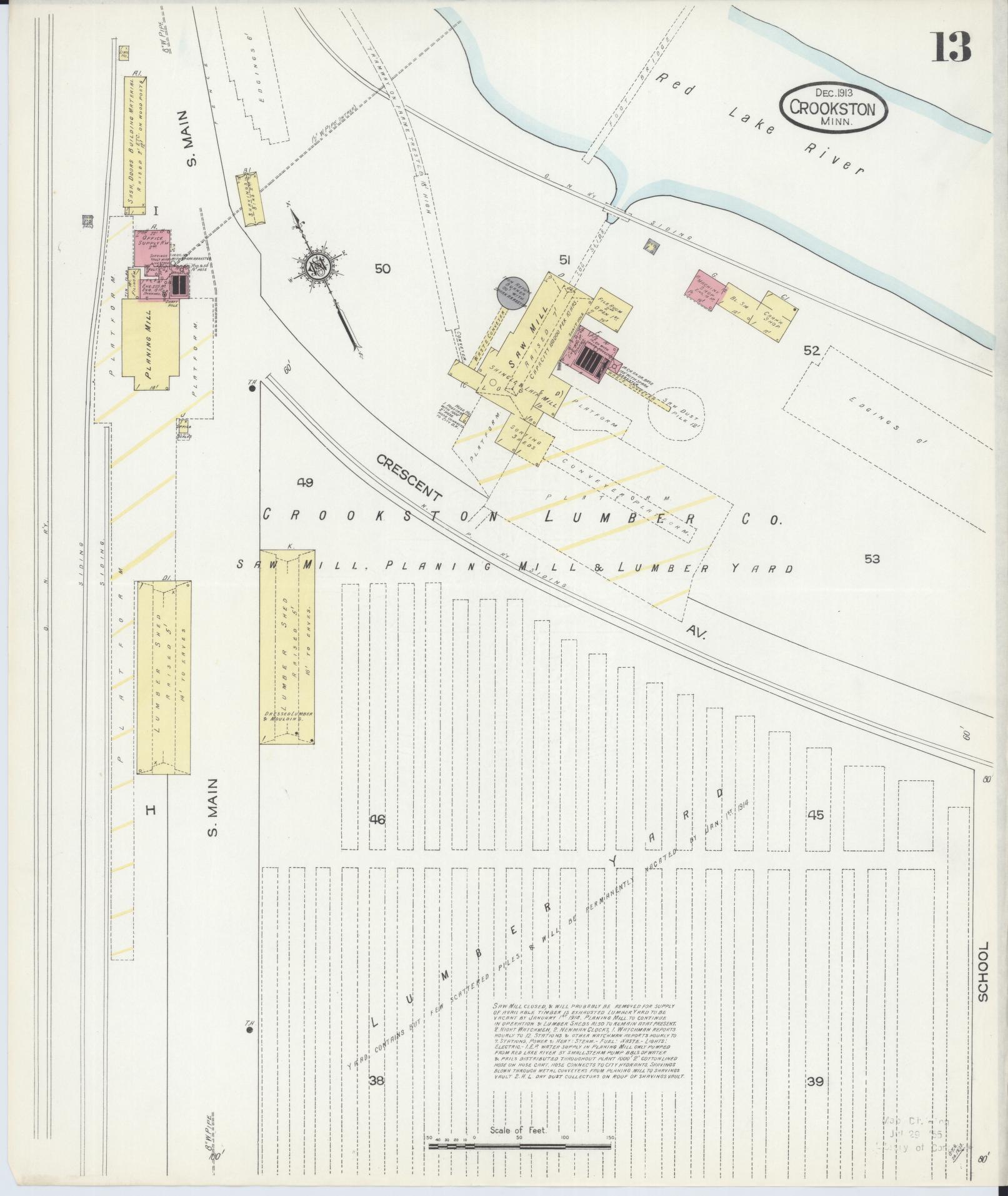 Sanborn Fire Insurance Map from Crookston, Polk County, Minnesota (1913), Sheet #0013 - Historic Sanborn Fire Insurance Map Print, vintage old map wall art, antique decor, genealogy gift, Minnesota Minnesota map