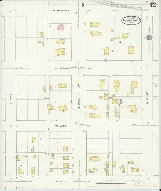 Sanborn Fire Insurance Map from Fergus Falls, Otter Tail County, Minnesota (1909), Sheet #0012 - Historic Sanborn Fire Insurance Map Print, vintage old map wall art, antique decor, genealogy gift, Minnesota Minnesota map