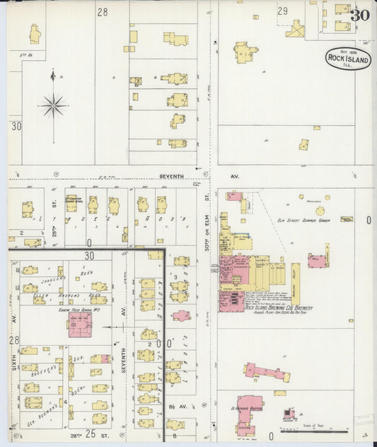 Sanborn Fire Insurance Map from Rock Island, Rock Island County, Illinois (1898), Sheet #0030 - Historic Sanborn Fire Insurance Map Print, vintage old map wall art, antique decor, genealogy gift, Illinois Illinois map