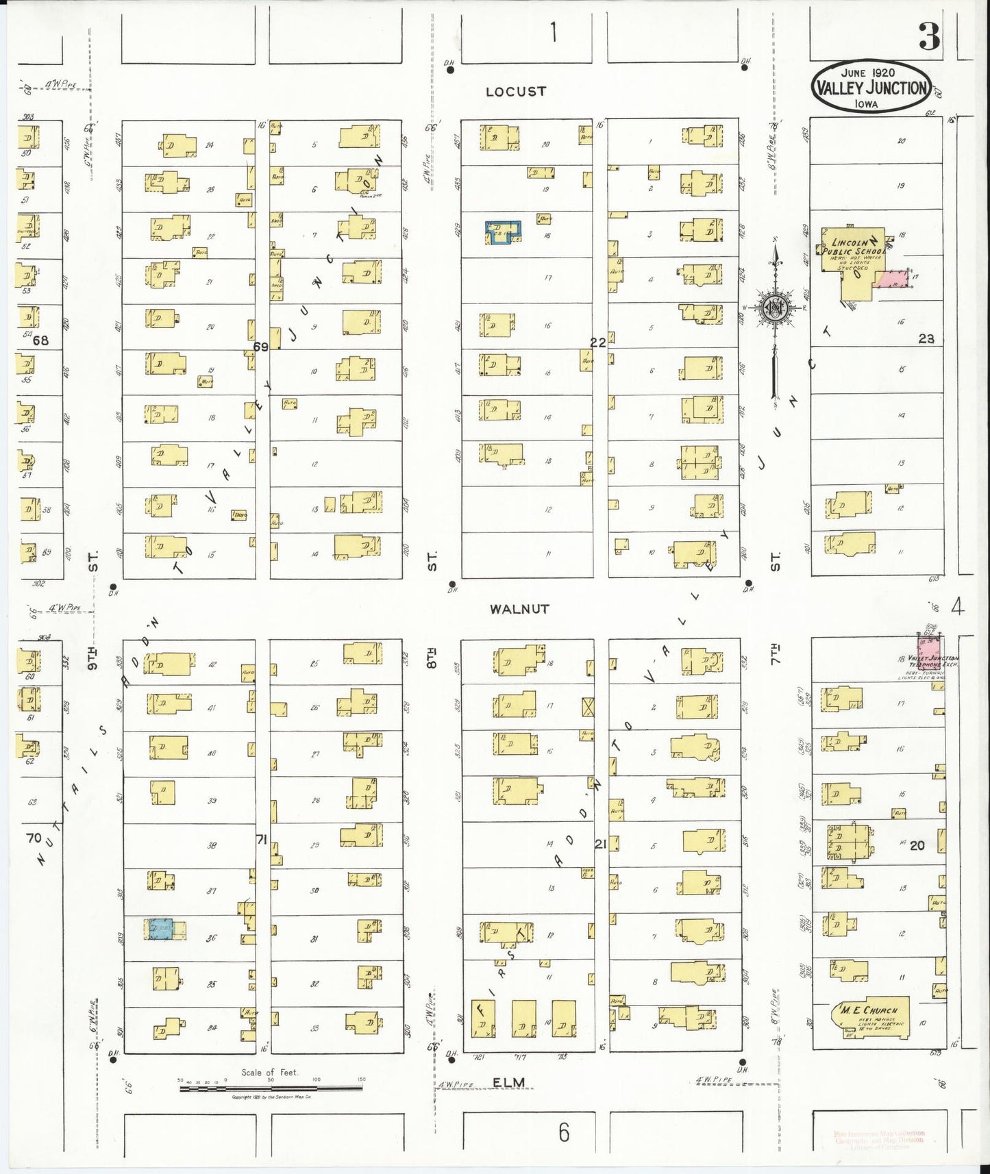 Sanborn Fire Insurance Map from Valley Junction, Polk County, Iowa (1920), Sheet #0003 - Historic Sanborn Fire Insurance Map Print, vintage old map wall art