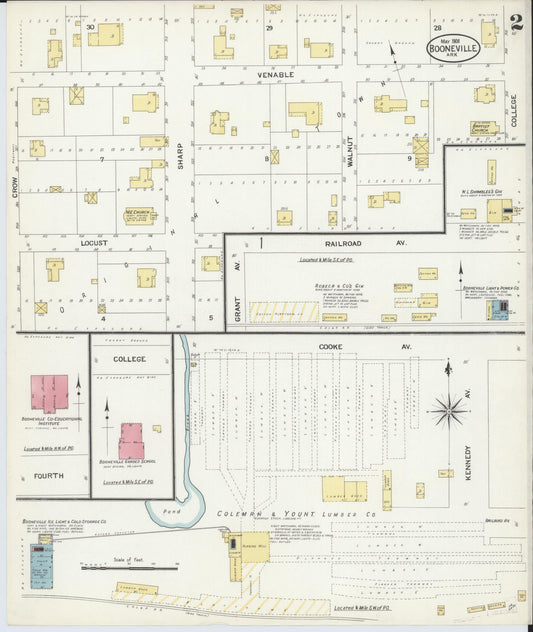 Sanborn Fire Insurance Map from Booneville, Logan County, Arkansas (1908), Sheet #0002 - Historic Sanborn Fire Insurance Map Print, vintage old map wall art, antique decor, genealogy gift, Arkansas Arkansas map