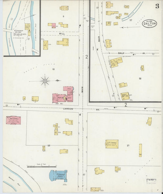 Sanborn Fire Insurance Map from Dalton, Berkshire County, Massachusetts (1898), Sheet #0003 - Historic Sanborn Fire Insurance Map Print, vintage old map wall art, antique decor, genealogy gift, Massachusetts Massachusetts map