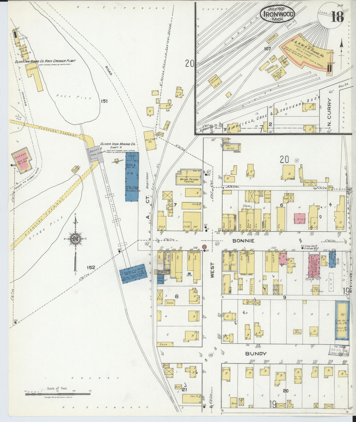 Sanborn Fire Insurance Map from Ironwood, Gogebic County, Michigan (1921), Sheet #0018 - Historic Sanborn Fire Insurance Map Print, vintage old map wall art, antique decor, genealogy gift, Michigan Michigan map
