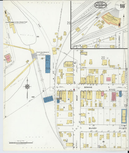 Sanborn Fire Insurance Map from Ironwood, Gogebic County, Michigan (1921), Sheet #0018 - Historic Sanborn Fire Insurance Map Print, vintage old map wall art, antique decor, genealogy gift, Michigan Michigan map