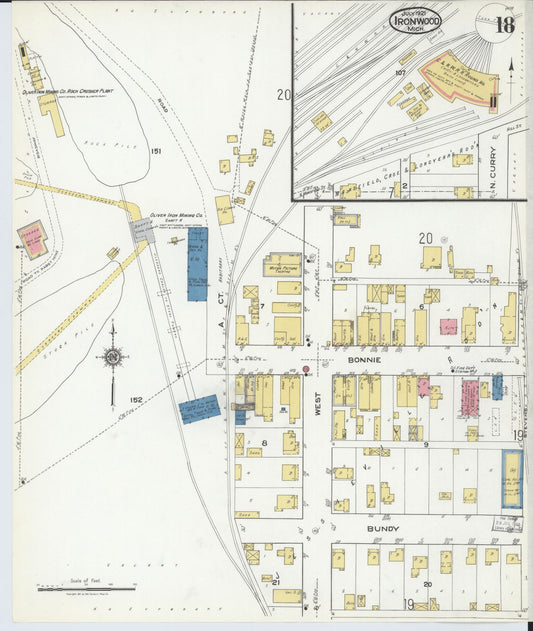 Sanborn Fire Insurance Map from Ironwood, Gogebic County, Michigan (1921), Sheet #0018 - Historic Sanborn Fire Insurance Map Print, vintage old map wall art, antique decor, genealogy gift, Michigan Michigan map