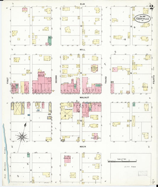Sanborn Fire Insurance Map from Eddyville, Wapello County, Iowa (1907), Sheet #0002 - Historic Sanborn Fire Insurance Map Print, vintage old map wall art