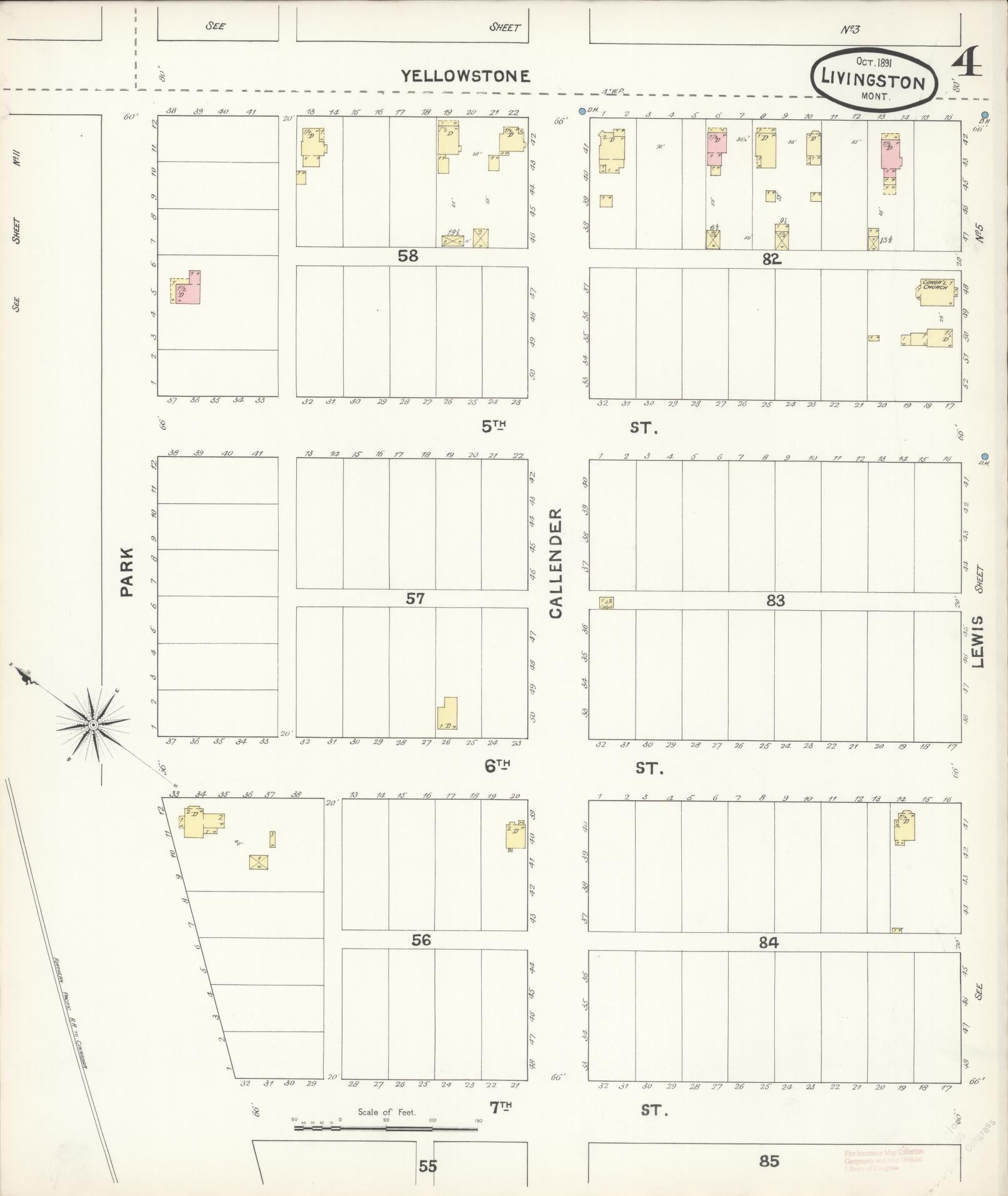 Sanborn Fire Insurance Map from Livingston, Park County, Montana (1891), Sheet #0004 - Complete Map Set gallery image, historic Sanborn map, vintage wall art, Montana Montana