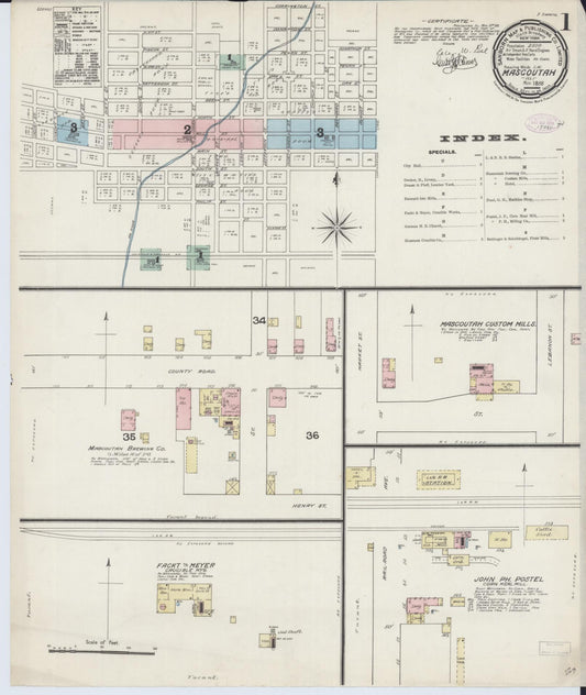 Sanborn Fire Insurance Map from Mascoutah, Saint Clair County, Illinois (1888), Sheet #0001 - Complete Map Set gallery image, historic Sanborn map, vintage wall art, Illinois Illinois
