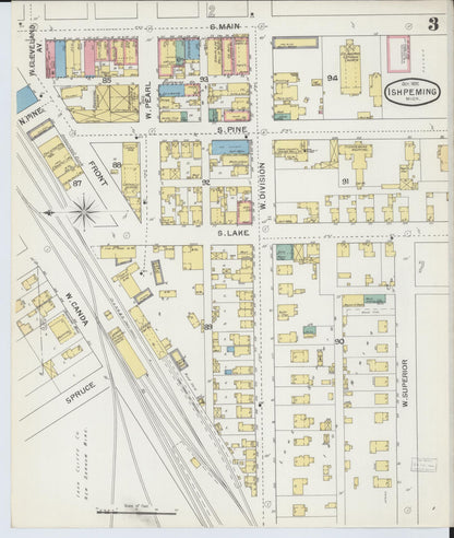 Sanborn Fire Insurance Map from Ishpeming, Marquette County, Michigan (1892), Sheet #0003 - Historic Sanborn Fire Insurance Map Print, vintage old map wall art, antique decor, genealogy gift, Michigan Michigan map