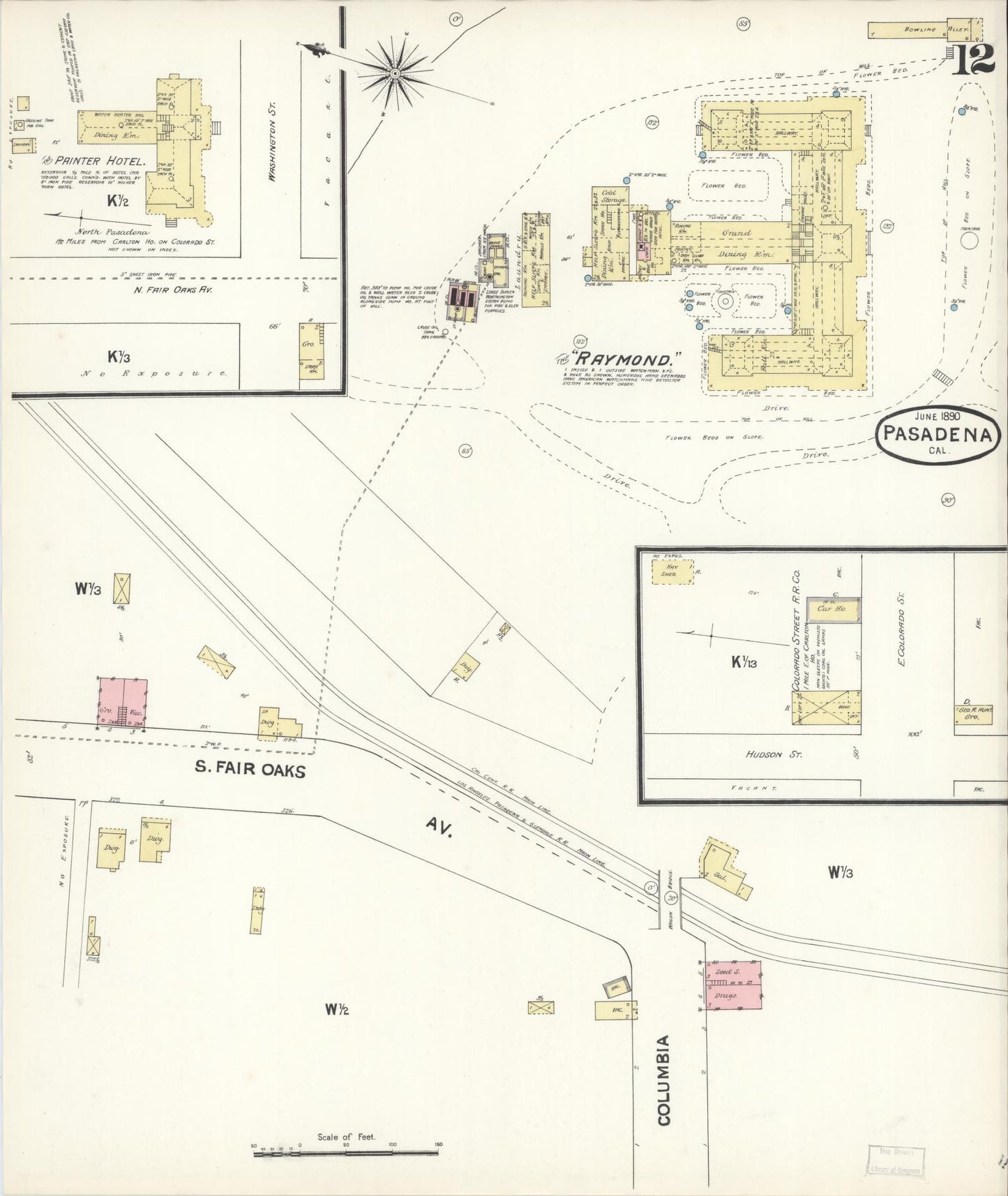 Sanborn Fire Insurance Map from Pasadena, Los Angeles County, California (1890), Sheet #0012 - Complete Map Set gallery image, historic Sanborn map, vintage wall art, California California