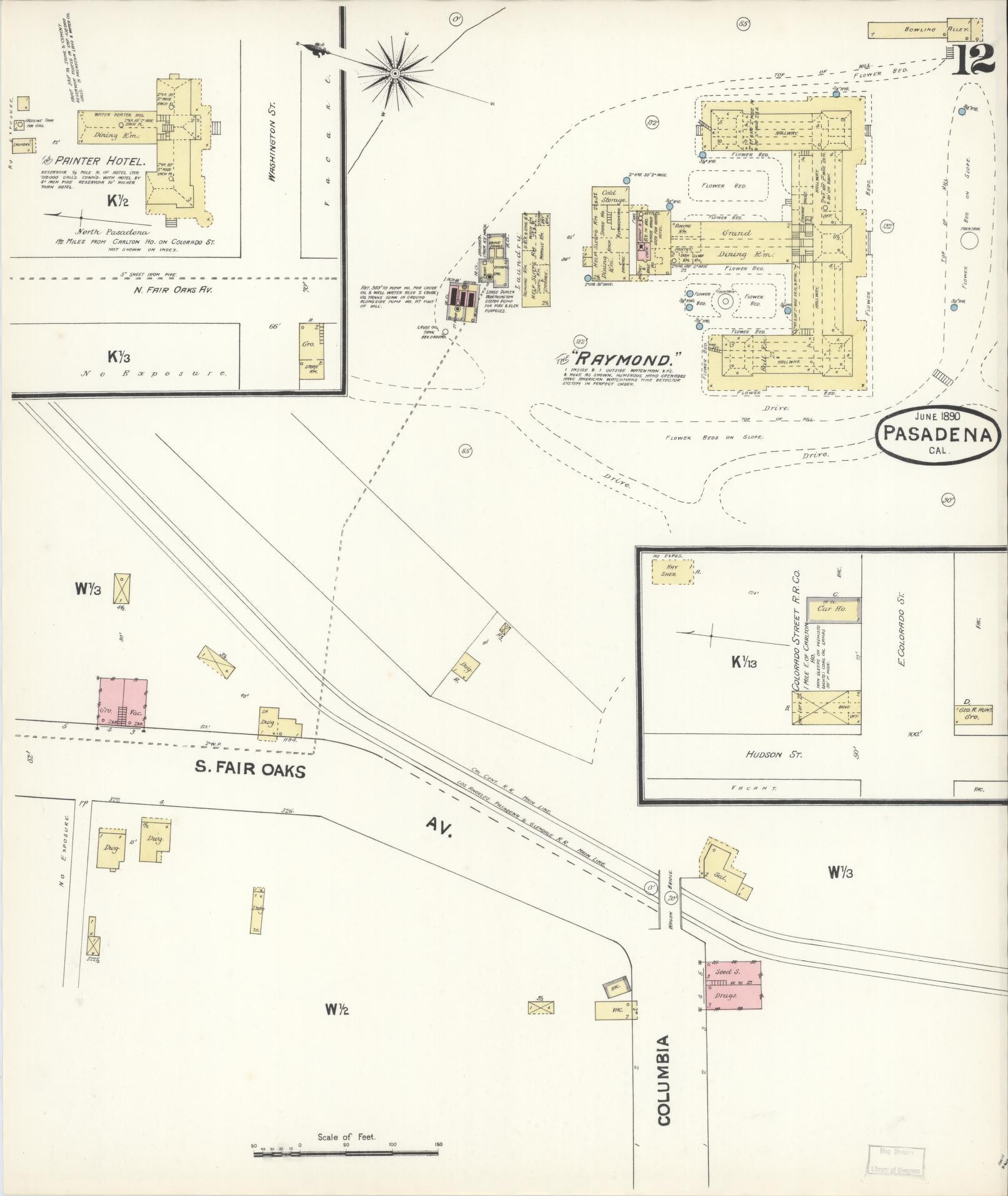 Sanborn Fire Insurance Map from Pasadena, Los Angeles County, California (1890), Sheet #0012 - Complete Map Set gallery image, historic Sanborn map, vintage wall art, California California