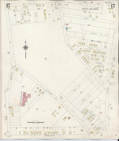 Sanborn Fire Insurance Map from Bellmore, Nassau County, New York (1945), Sheet #0017 - Historic Sanborn Fire Insurance Map Print, vintage old map wall art, antique decor, genealogy gift, New York New York map