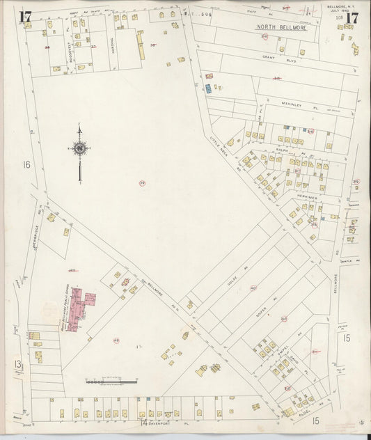 Sanborn Fire Insurance Map from Bellmore, Nassau County, New York (1945), Sheet #0017 - Historic Sanborn Fire Insurance Map Print, vintage old map wall art, antique decor, genealogy gift, New York New York map