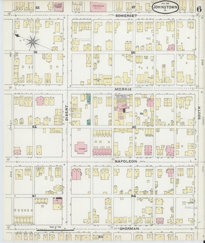 Sanborn Fire Insurance Map from Johnstown, Cambria County, Pennsylvania (1891), Sheet #0006 - Historic Sanborn Fire Insurance Map Print, vintage old map wall art, antique decor, genealogy gift, Pennsylvania Pennsylvania map