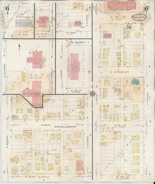 Sanborn Fire Insurance Map from Wewoka, Seminole County, Oklahoma (1945), Sheet #0006 - Historic Sanborn Fire Insurance Map Print, vintage old map wall art, antique decor, genealogy gift, Oklahoma Oklahoma map