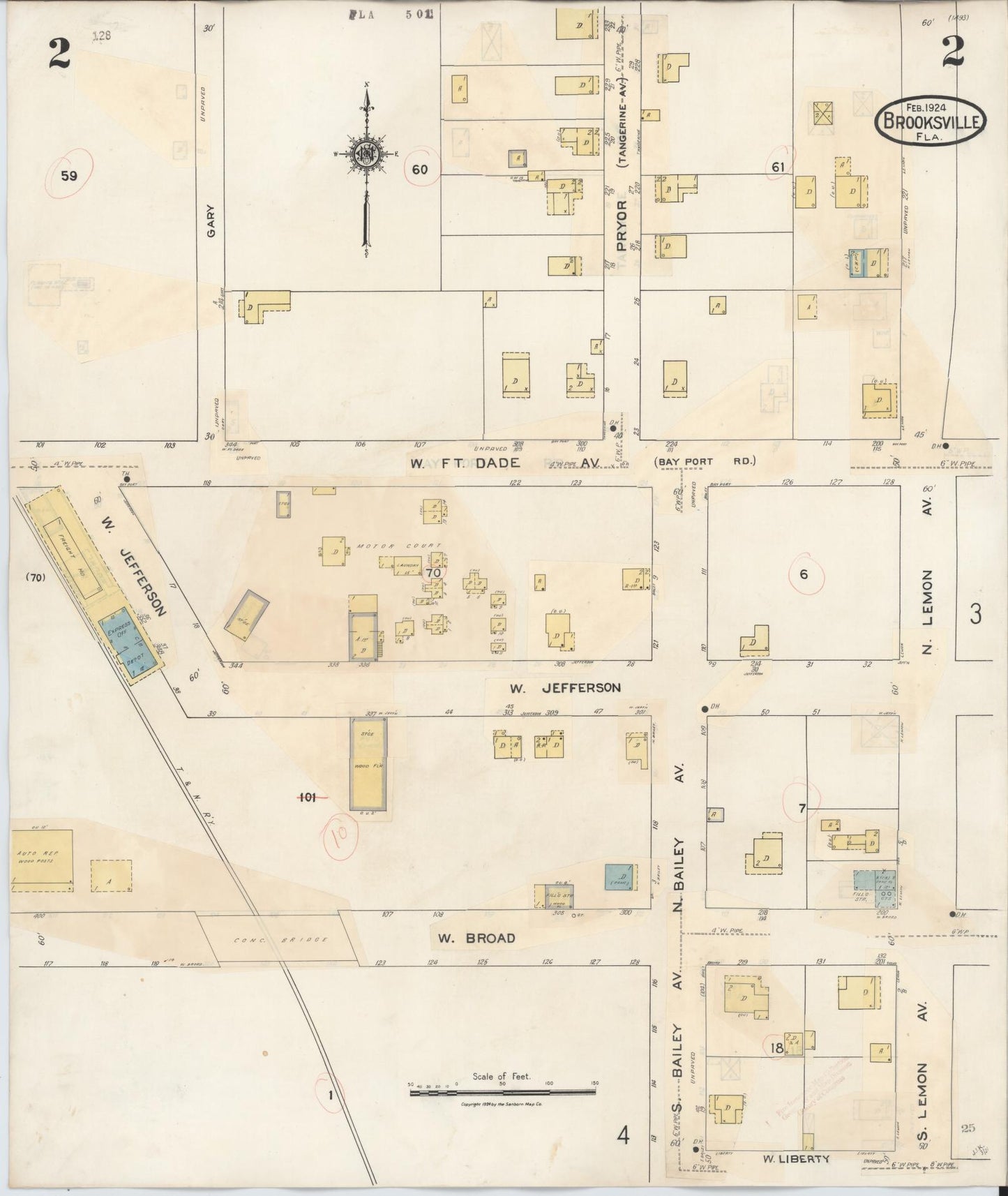 Sanborn Fire Insurance Map from Brooksville, Hernando County, Florida (1945), Sheet #0002 - Complete Map Set gallery image, historic Sanborn map, vintage wall art, Florida Florida