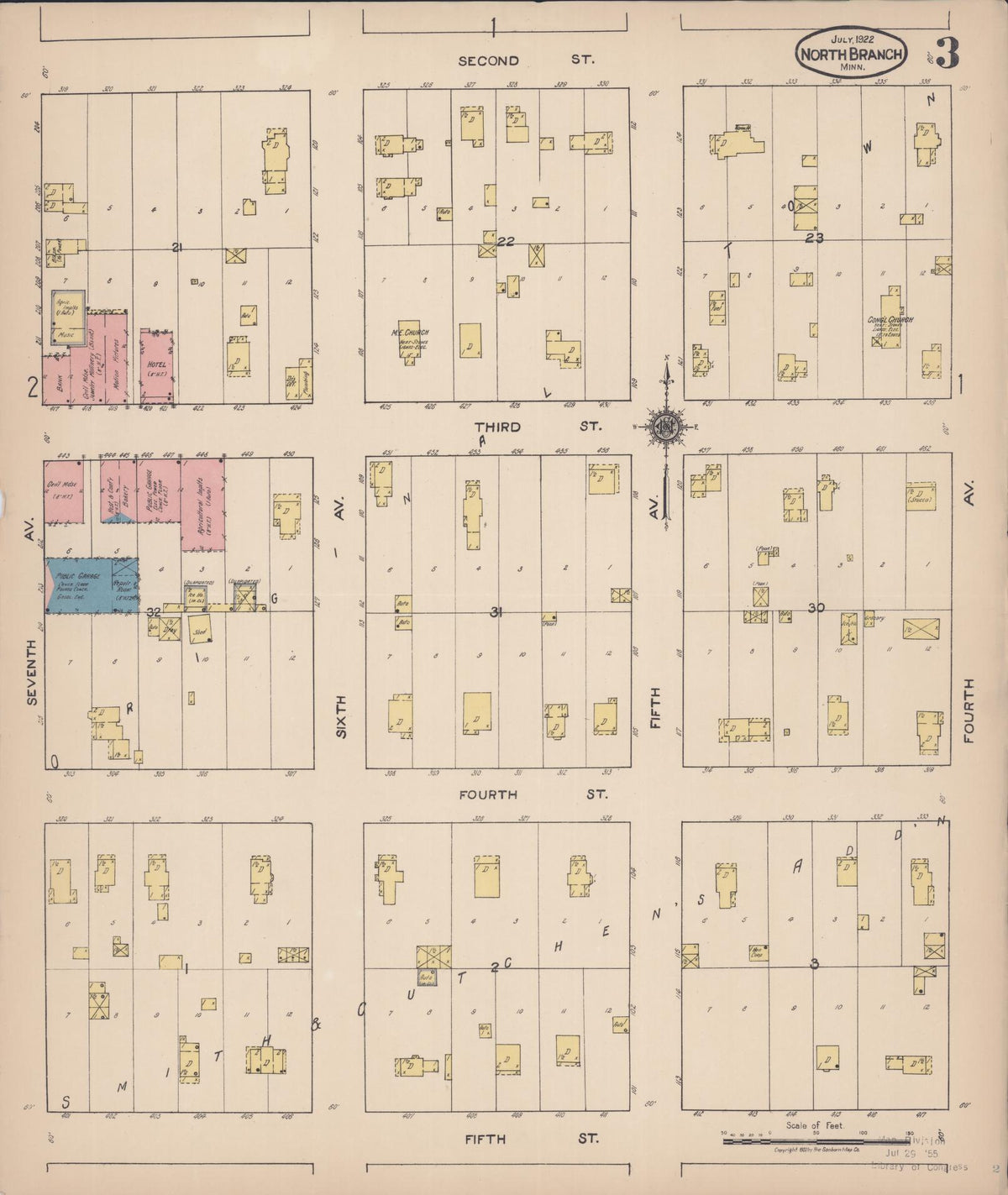 Sanborn Fire Insurance Map from North Branch, Chisago County, Minnesota (1922), Sheet #0003 - Complete Map Set gallery image, historic Sanborn map, vintage wall art, Minnesota Minnesota