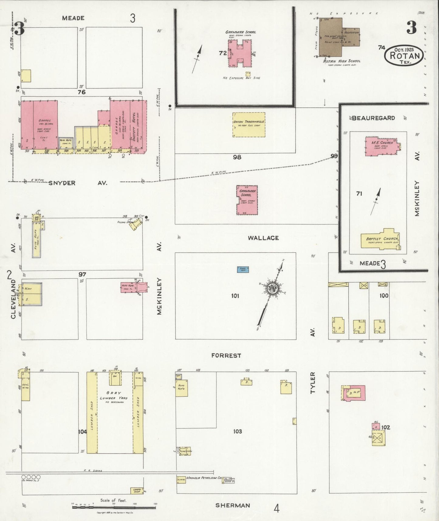 Sanborn Fire Insurance Map from Rotan, Fisher County, Texas (1925), Sheet #0003 - Complete Map Set gallery image, historic Sanborn map, vintage wall art, Texas Texas