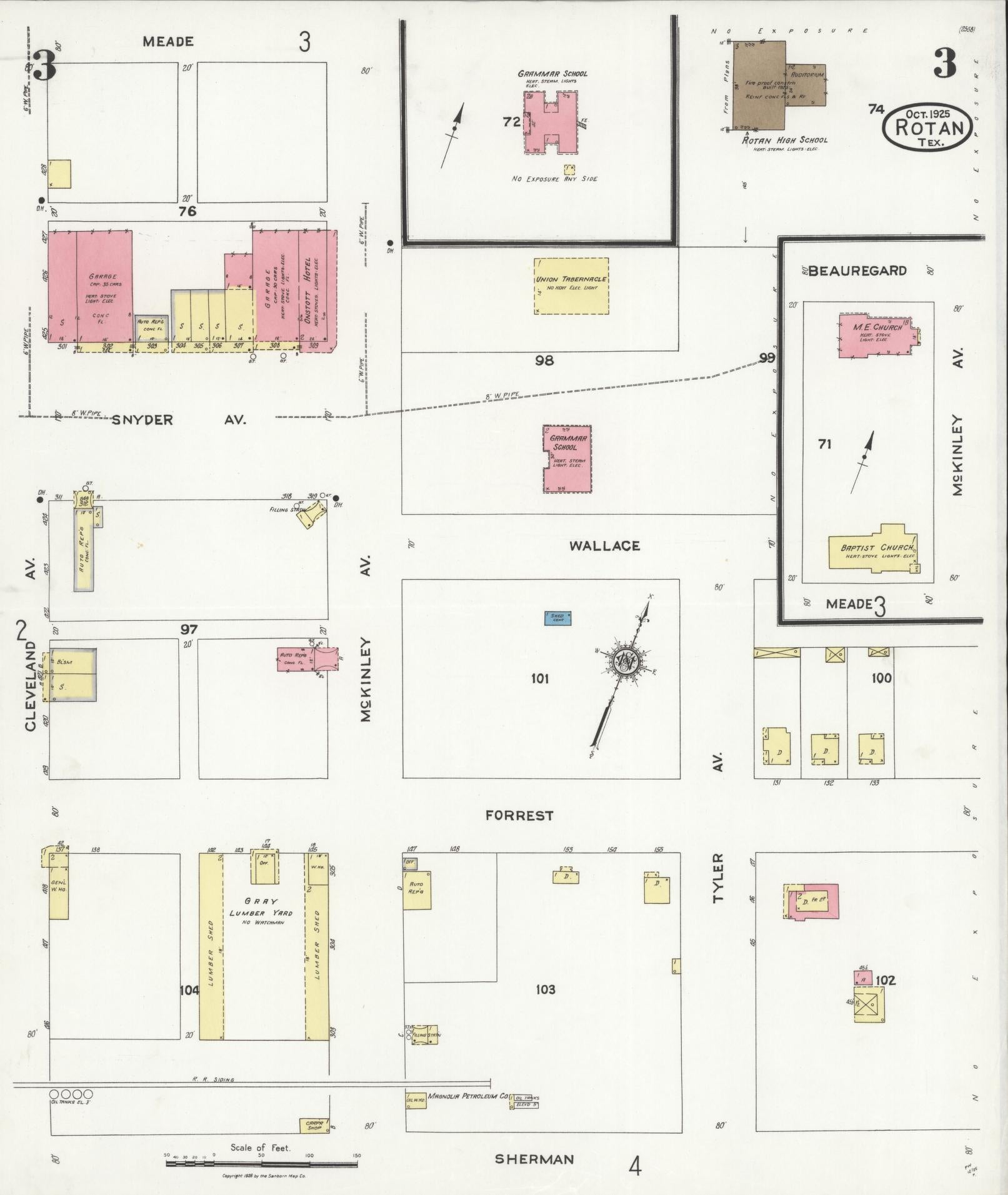 Sanborn Fire Insurance Map from Rotan, Fisher County, Texas (1925), Sheet #0003 - Complete Map Set gallery image, historic Sanborn map, vintage wall art, Texas Texas