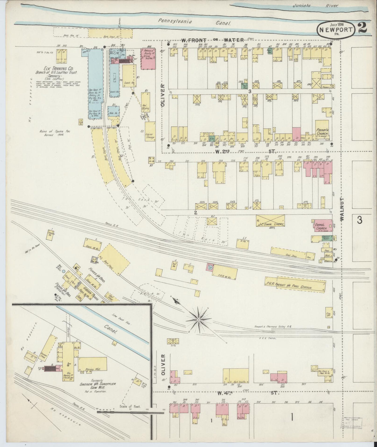 Sanborn Fire Insurance Map from Newport, Perry County, Pennsylvania (1896), Sheet #0002 - Historic Sanborn Fire Insurance Map Print, vintage old map wall art, antique decor, genealogy gift, Pennsylvania Pennsylvania map