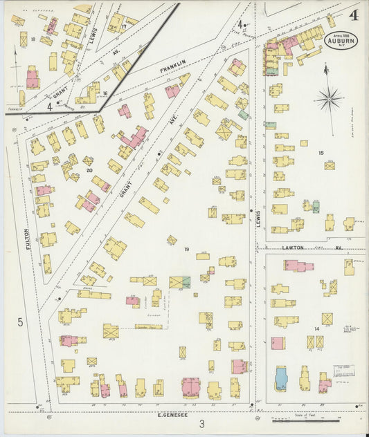 Sanborn Fire Insurance Map from Auburn, Cayuga County, New York (1898), Sheet #0004 - Historic Sanborn Fire Insurance Map Print, vintage old map wall art, antique decor, genealogy gift, New York New York map