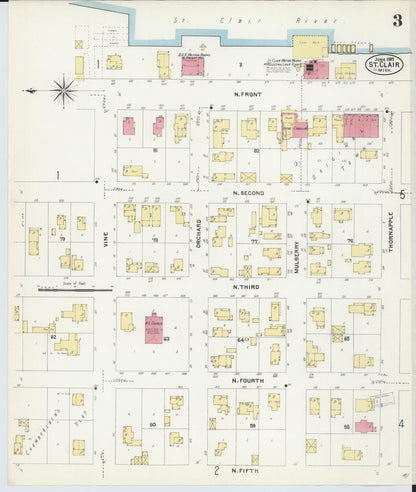 Sanborn Fire Insurance Map from Saint Clair, Saint Clair County, Michigan (1907), Sheet #0003 - Complete Map Set gallery image, historic Sanborn map, vintage wall art, Michigan Michigan